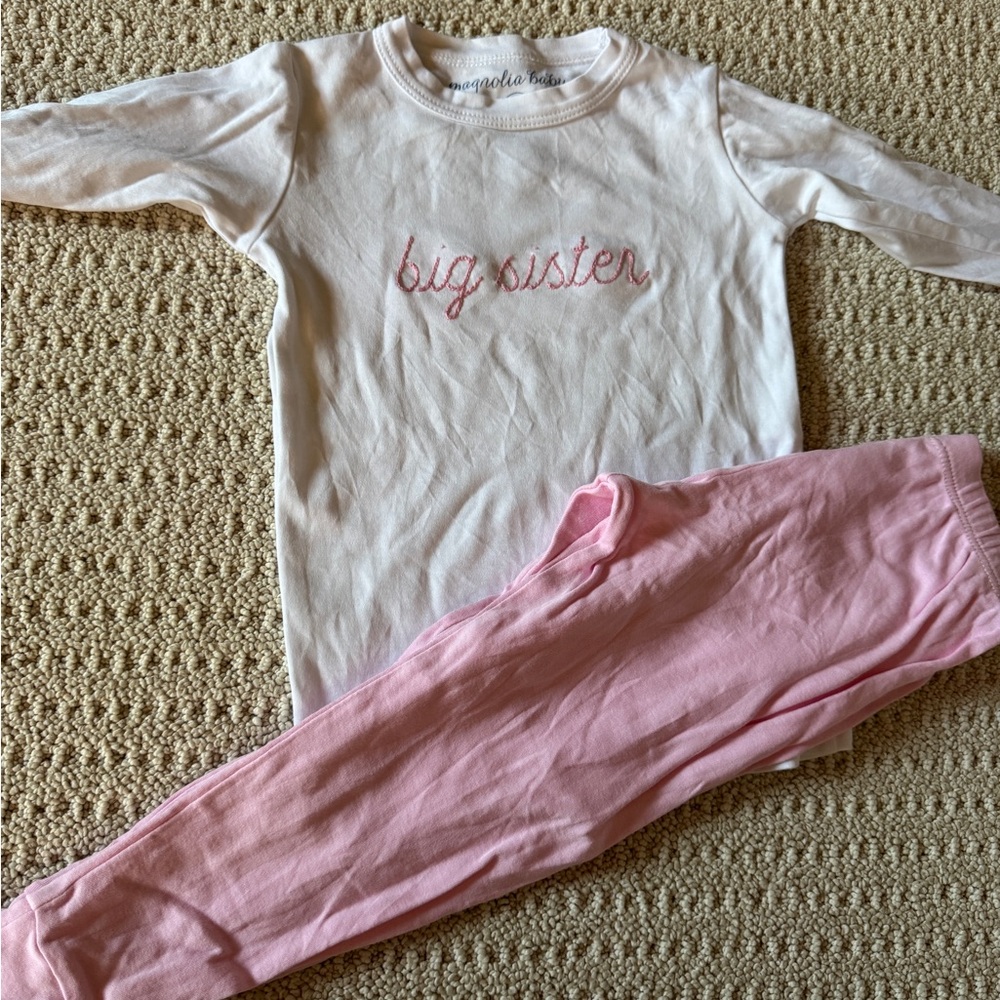 Magnolia Baby Big Sister Pants set - Pink